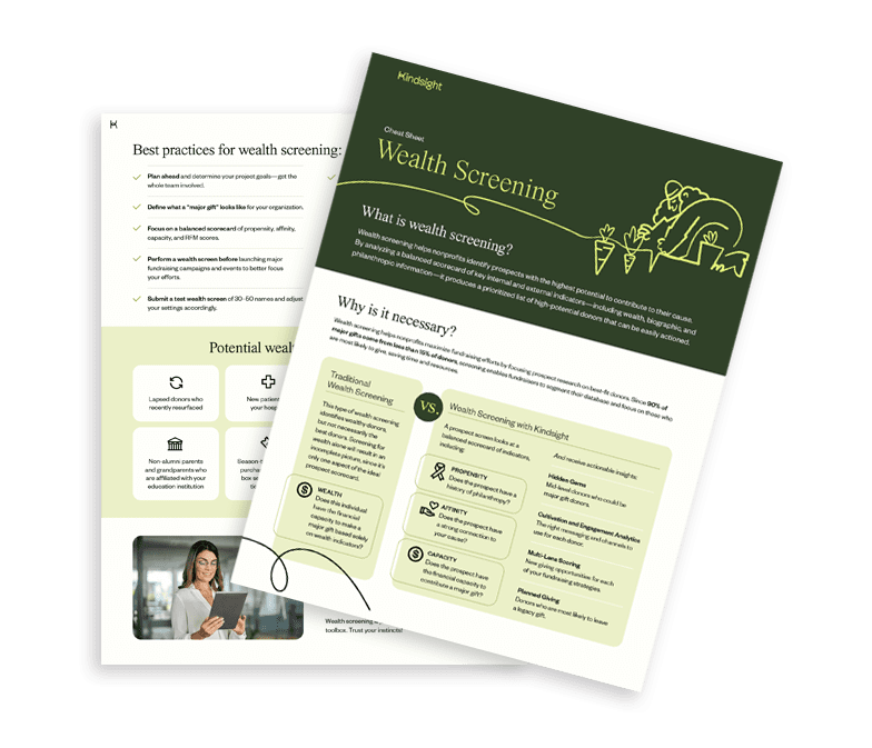 Wealth screening cheat sheet