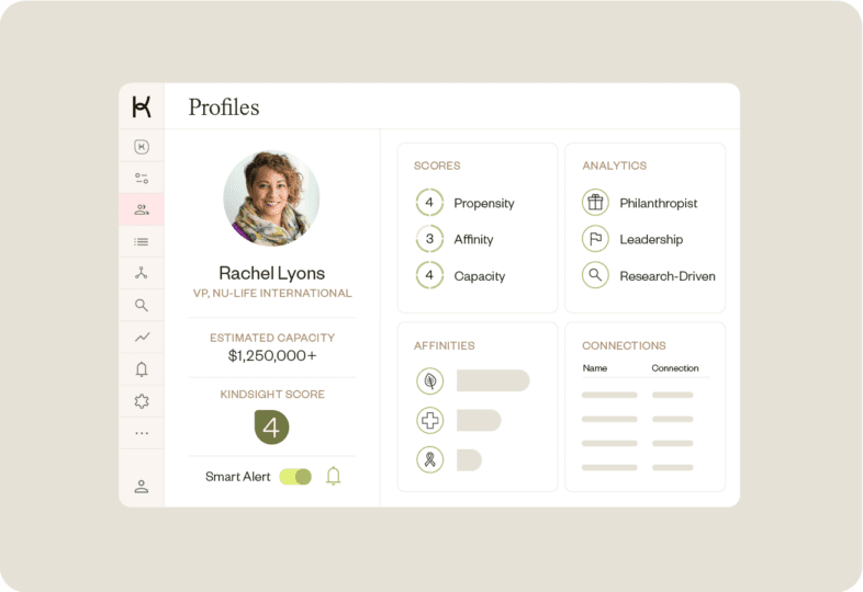 Dashboard view of iWave. The image shows a donor profile.