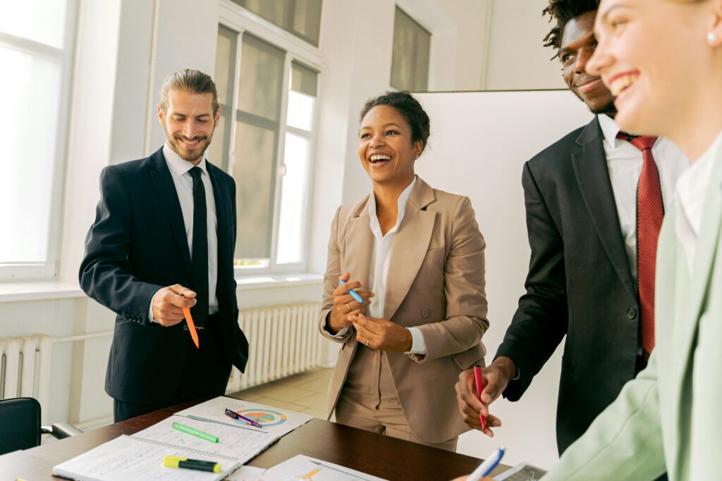 Fundraisers in board room making a major gift ask