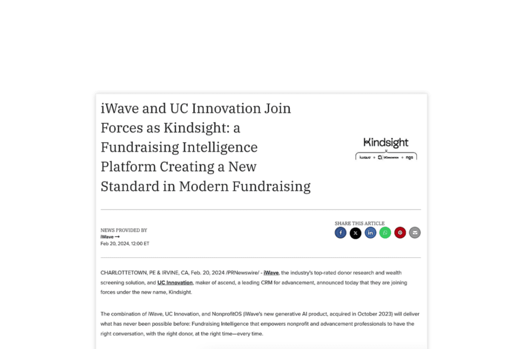 iWave and UC Innovation Join Forces as Kindsight: a Fundraising Intelligence Platform Creating a New Standard in Modern Fundraising