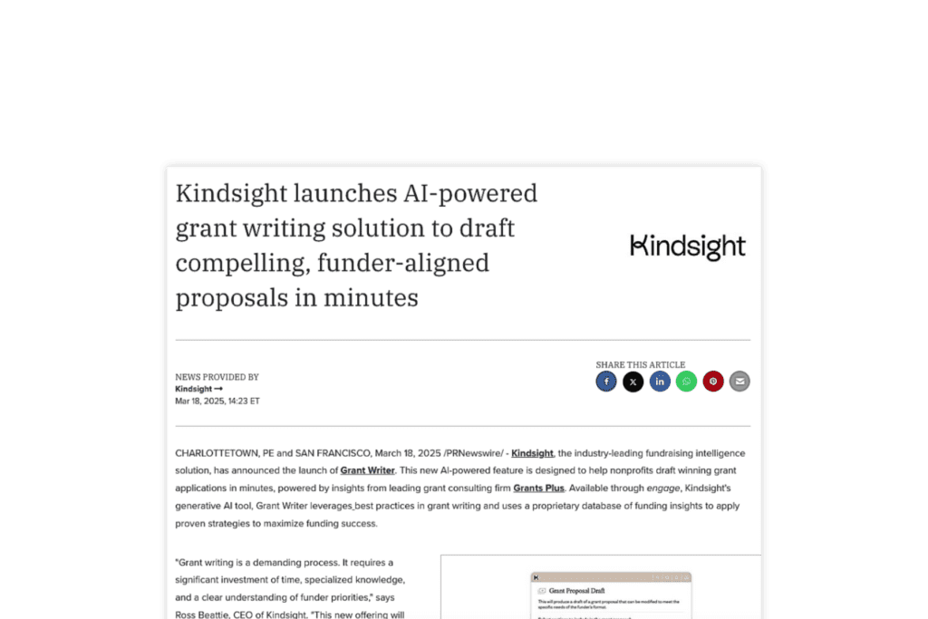 Kindsight launches AI-powered grant writing solution to draft compelling, funder-aligned proposals in minutes
