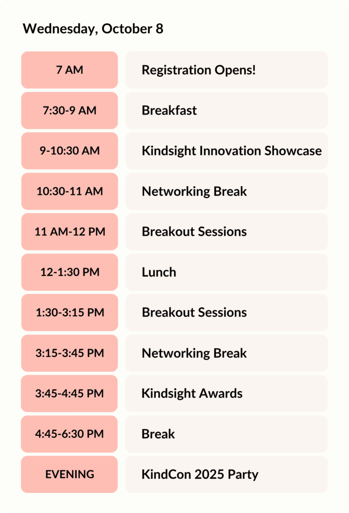 KindCon 2025 agenda - Wednesday Oct 8