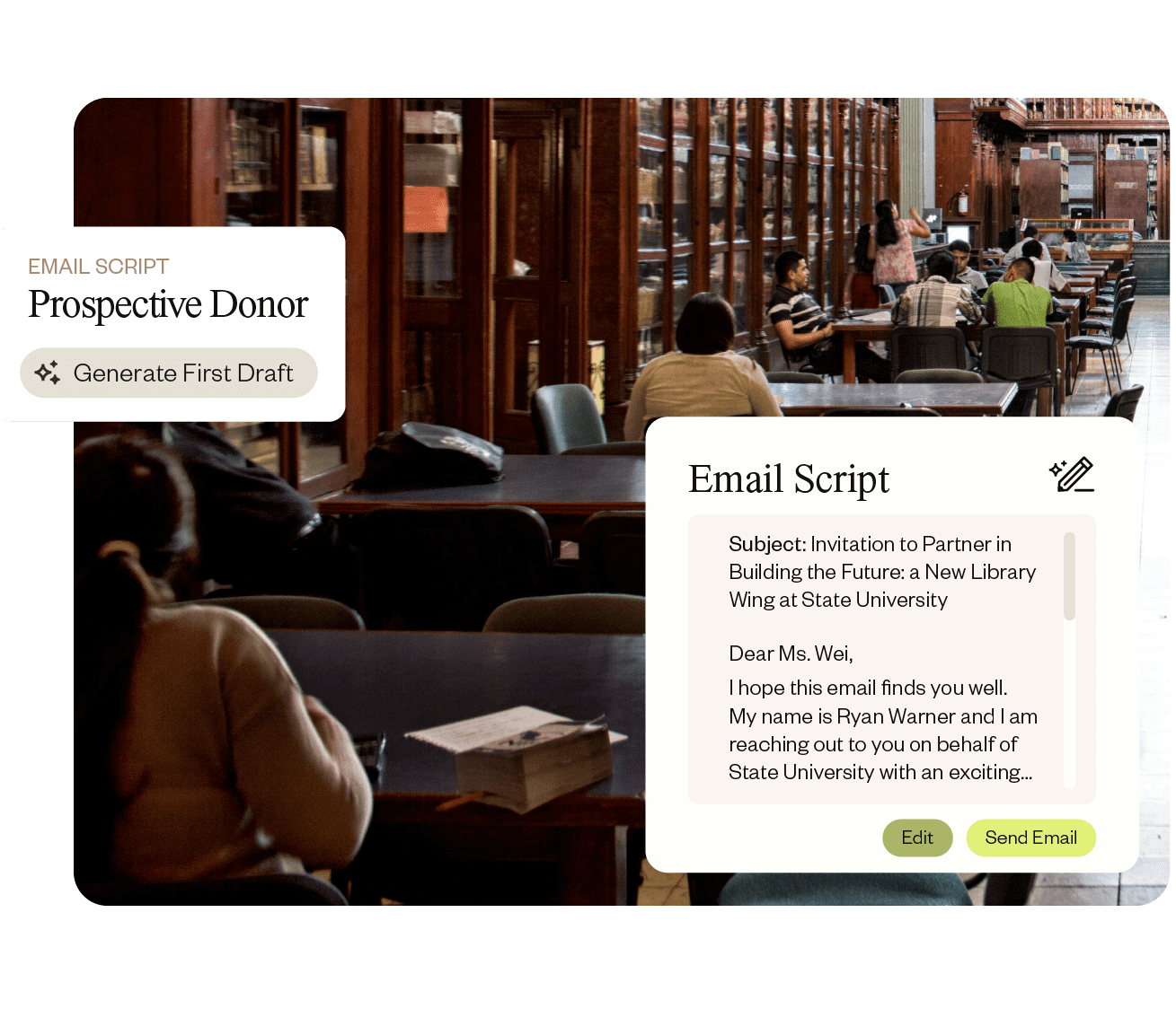 Product shots of Kindsight's Higher education Fundraising Platform