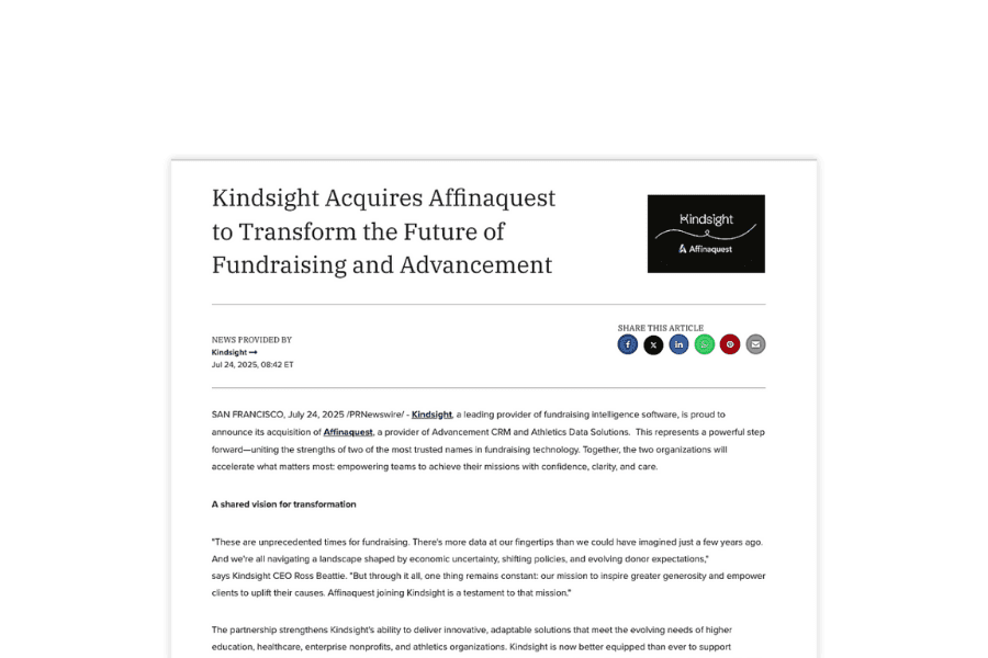 Kindsight Acquires Affinaquest to Transform the Future of Fundraising and Advancement