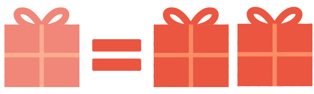 Graphic of 1 gift equalling 2, so show that companies that match donations effectively double the donation.