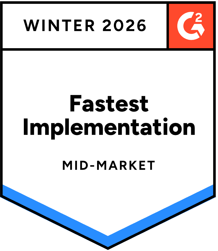 Kindsight Winter 2026 G2 badge for Fastest Implementation, Mid-Market